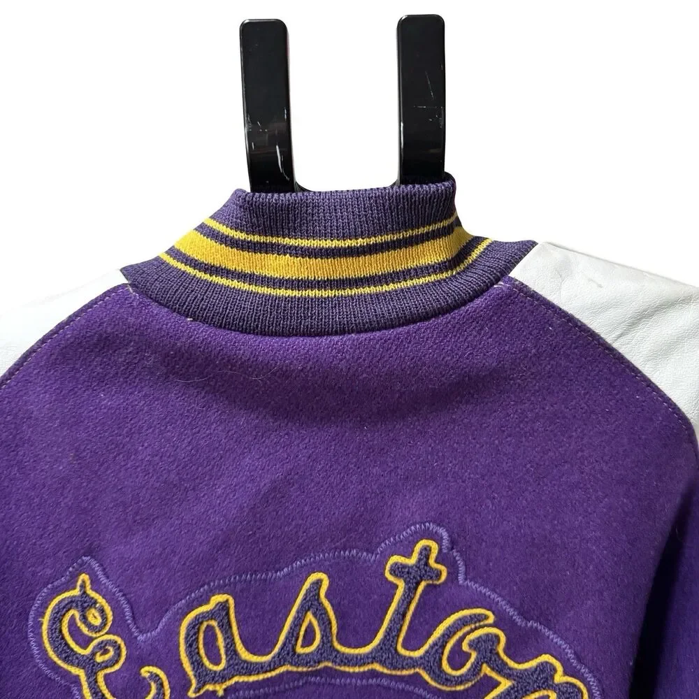 Vintage 2003 Letterman Jacket Varsity Purple Wool Leather Size 50 Jaguars